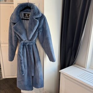 Women's Blue Faux Fur Coat